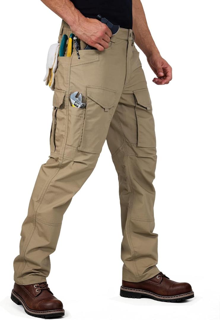 FREE SOLDIER Men's Cargo Pants,Tactical Pants for Men Stretch,Durable Ripstop EDC Work Pants for Hiking (34W x 30L, Brown)