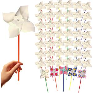 4E's Novelty 24 Pack DIY Pinwheels Craft for Kids, Bulk Summer Pinwheel Craft Kit, Color Your Own Paper Windmill for Pinwheels for Kids Bulk Spring Craft for Kids Easter Art Games