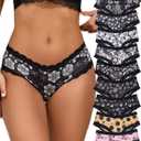 Morvia 10pcs Women's Gothic Contrast Lace Halloween Skull & Rose Print Hipster Panties Assorted Styles (Black)