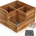 Yofidra Kitchen Utensil Holder with Stone Drying Mats, 4 Compartments Corner Utensil Holder for Kitchen Countertop, Extra Large Silverware Organizer (Wood Color)