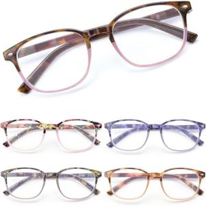 JM Blue Light Reading Glasses for Women with Spring Hinge, Classic Square Reader Glasses Ladies Mix Color 5 Packs +1.75