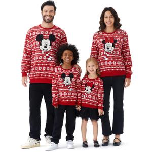 Disney family matching sweatshirt Stitch Mickey Spiderman print long sleeve winter Christmas mom dad kids loose fit red (8-9 Years)