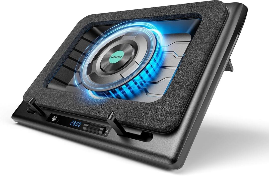 V12 Laptop Cooling Pad, Gaming Laptop Cooler Stand with 5.5inch Powerful Turbo Fan, Adjustable Speed, Touch Control, 3-Port USB A, for Fast Cooling Laptop 15.6-19in, Black (No RGB)