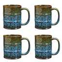 Ceramic 20 oz Tea Cup - Large Coffee Mug for Office and Home - Dishwasher and Microwave Safe (4, Green and Blue)