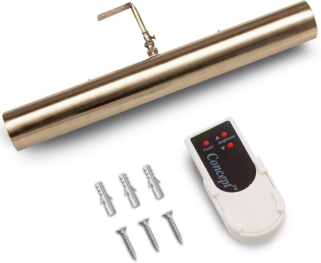 Concepdesigns Picture Light Battery Operated Picture Light, Dimmable Wireless Picture Lights for wall, Art Light, Library Light Battery Operated with Remote Control - 18 inches, Antique Brushed Bronze