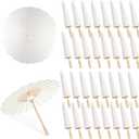 MOTOTO 32 Pieces 33 Inches White Paper Umbrellas Parasol Chinese Japanese Oiled Paper Umbrellas Decorative DIY Painting Parasol for Wedding Bridal Party Decor