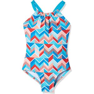 Kanu Surf Girls' Ruby Beach Sport Halter One Piece Swimsuit (12, Ruby Blue Chevron)