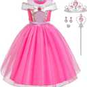 Luzlen Girls Princess Costume Pink Dress Up Outfit for Halloween Cosplay Carnival Party, 6-7 Years(Label 140)
