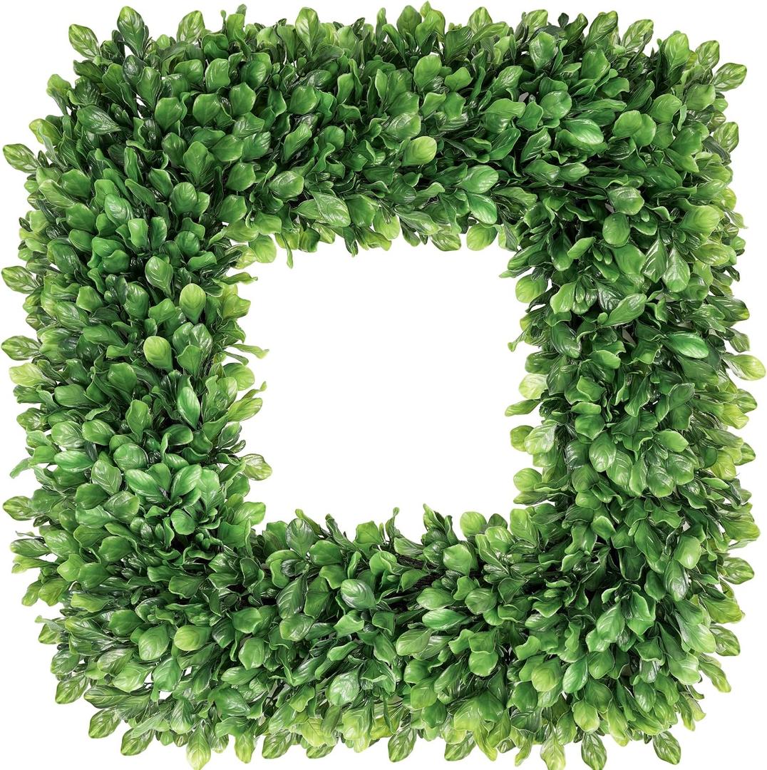 24 Inch Large Boxwood Wreath, Spring Summer Artificial Green Wreaths for Front Door Farmhous Wedding Window Hanging Wall All Year Round Indoor & Outdoor St Patrick's Day Decor