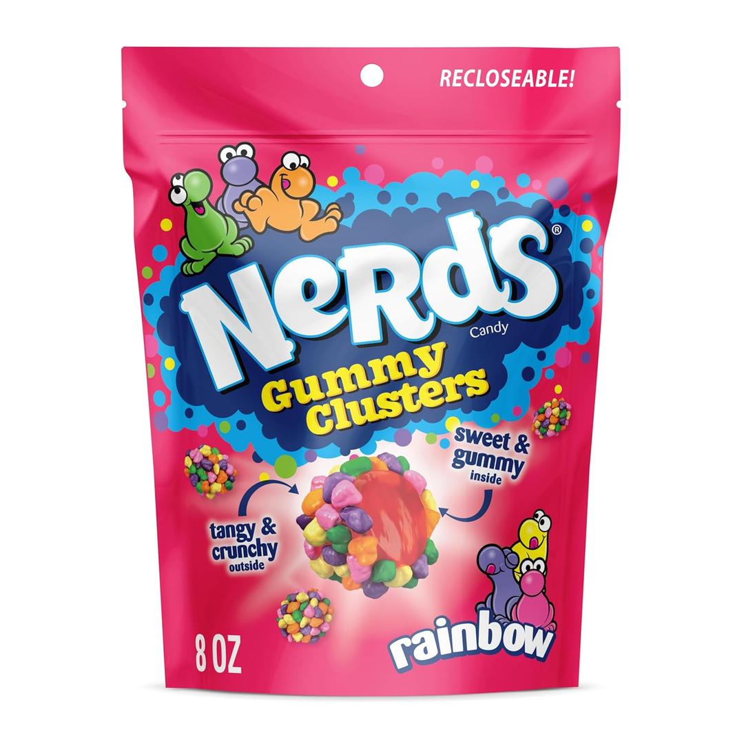 NERDS Gummy Clusters Candy, Rainbow, Crunchy and Gummy, 8 oz (EXP 04/01/26)