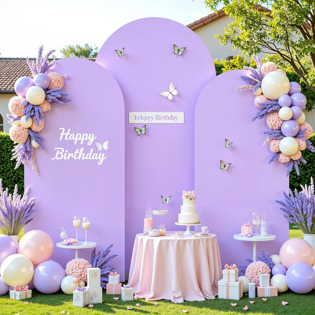 Purple Arch Cover 3 Set - 6FT, 6.6FT, 7.2FT Lavender Arch Backdrop Cover Spandex Wedding Arch Stand Covers for Baby Shower Girls Birthday Party Wedding Bridal Shower Photo Background Decorations