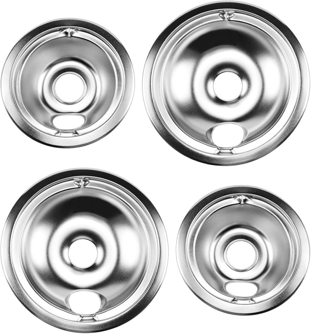 WB31T10010 WB31T10011 Electric Stove Drip Pans Chrome Fit for Kenmore Hotpoint GE Electric Surface Burner by Cenipar-Includes 8 inch(2 Pack) and 6 Inch(2 Pack) Drip Pans
