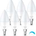 KINDEEP LED Candelabra Light Bulbs Dimmable 60 Watt Equivalent, Daylight 5000K, 600LM, E12 Candle Bulb Base 6W Ceiling Fan Lightbulbs Type B Bulb for Chandelier, Wall Sconces, 6 Pack