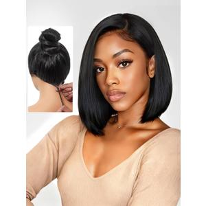 Glueless Bob Wig Human Hair Pre Plucked Pre Cut 6x4 HD Lace Closure Wigs Human Hair 150% Density Wear and Go Short Straight Bob Wigs for Black Women 12 Inch