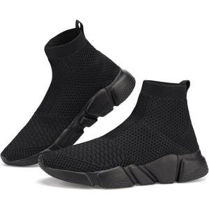 Santiro Walking Shoes for Men Lightweight High Top Sneakers Breathable Knit Athletic Running Shoes Fashion Gym Sports Shoes (11, All Black)