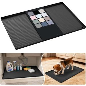 URMONA Waterproof Silicone Under Sink Mat 28'' x 19'' Shelf Liner for Kitchen and Bathroom, Cabinet and Counter Protector, Storage and Organizers, Litter Mat, Pet Cat Puppy Essentials(Black)