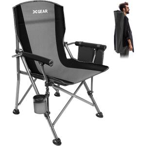 XGEAR Camping Chair with Padded Hard Armrest, Sturdy Folding Camp Chair with Cup Holder, Storage Pockets Carry Bag Included, Support to 400 lbs, 22.83d X 22.83w X 37h in