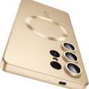 Magnetic for Samsung Galaxy S25 Ultra Case [Compatible with MagSafe][Built-in Camera Lens Protector] Slim Soft Silicone Bumper Shockproof Metallic Luster Phone Shell (Gold)
