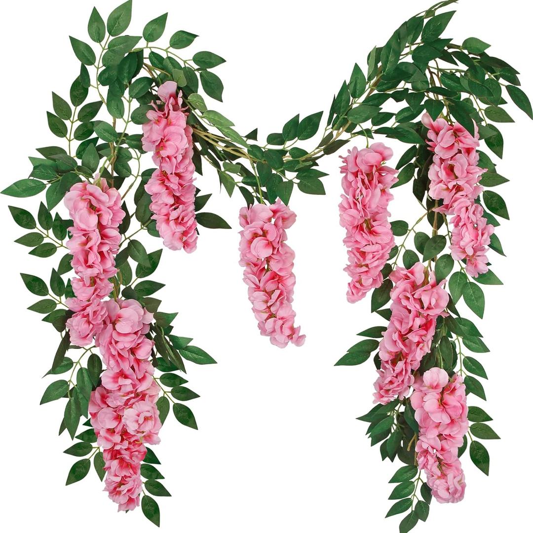 CISDUEO Wisteria Hanging Flowers Wisteria Flowers Vine Garland Wedding Arch Decoration Pink 6.56 Ft Artificial Wisteria Vines Hanging Flower Vines Silk for Party Garden Home Table Backdrop