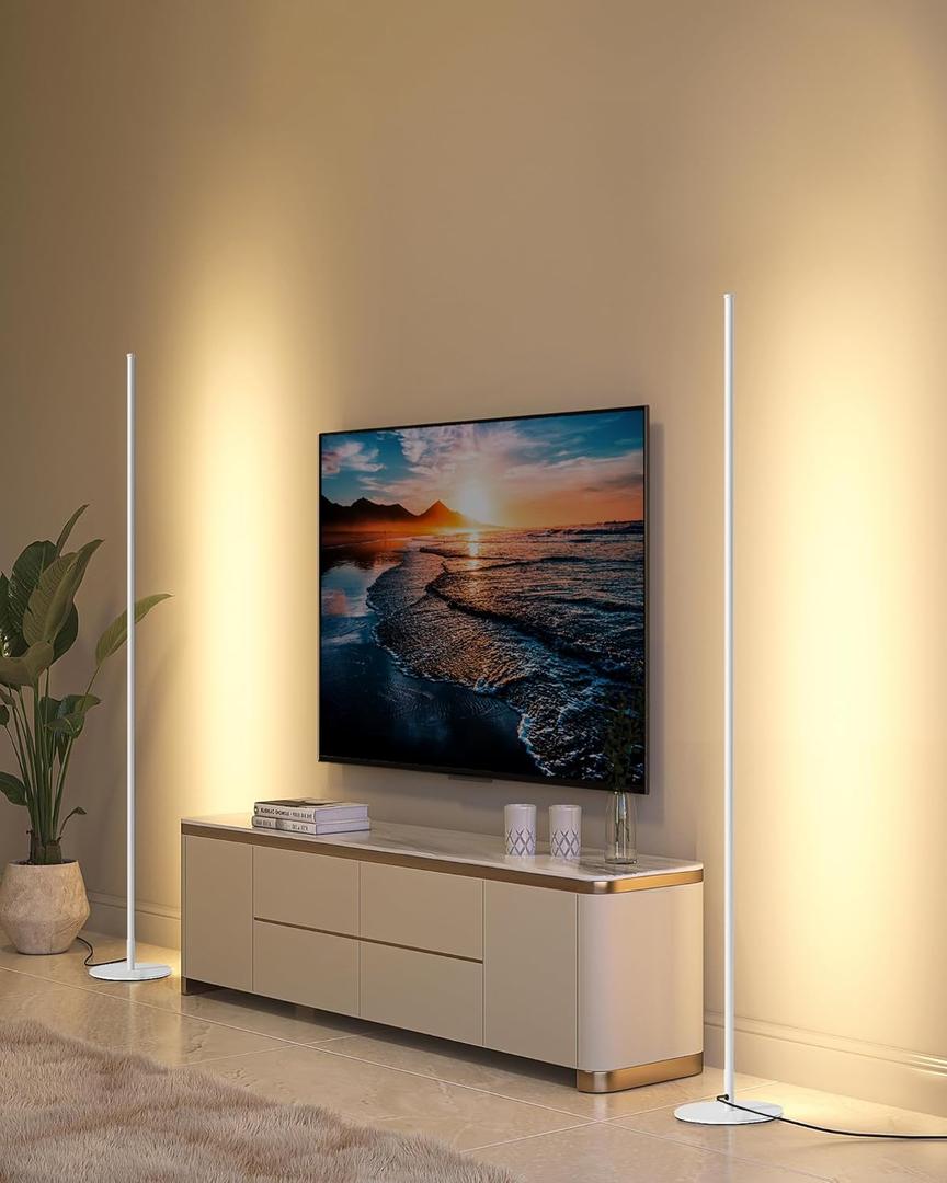 DEWENWILS Floor Lamps for Living Room, Set of 2 LED Corner Light Works with Foot Switch, 1100 LM Dimmable Floor Lamp with 3000K Warm White, 57.5" Standing Lamp for Living Room, Bedroom, Office (White)