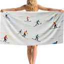 Winter Skiing Skier Beach Towel, Ski Lover Themed Sand Beach Towels Gifts for Women Men Kids, Winter Snow Quick Dry Bath Pool Towels for Bathroom Swiming Pool Camp, Ski Lodge Decor, 30x60 Inch
