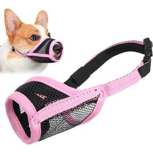 LUCKYPAW Dog Muzzle, Mesh Muzzle for Small Medium Dogs, Soft Mouth Cover to Prevent Biting Chewing, Drinkable Breathable Adjustable Puppy Mouth Guard(Pink, S)