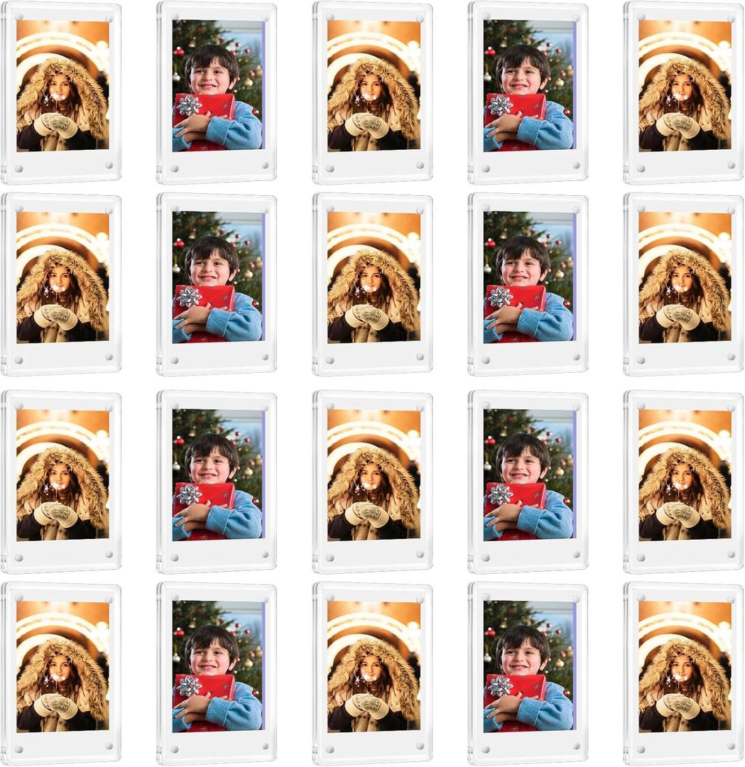 20 Pack Acrylic Polaroid Refrigerator Magnet Picture Frames, Clear Mini Frames for Instant Photos, 2.36 x 3.54 Inch Magnetic Instax Frame for Refrigerator Display
