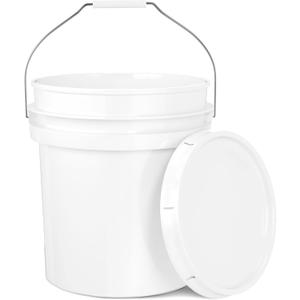 5-Gallon White Bucket Pail Container with Lid | Food Grade | Heavy-Duty Extra Durable | Metal Handles with Plastic Grip for Easy Carrying | Multi-Use | Easy Stack and Store | BPA Free (1 Packs)