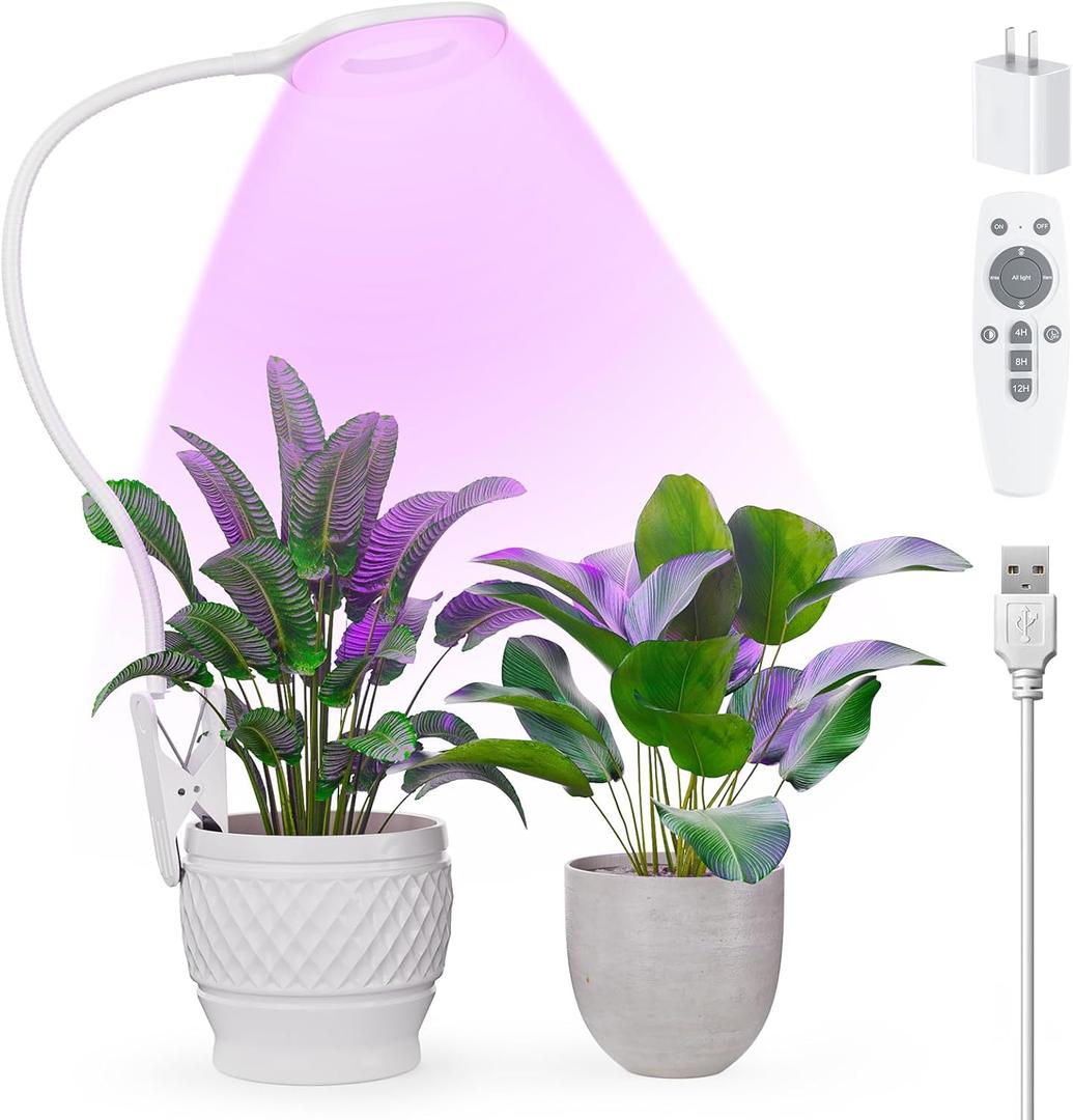 Full Spectrum Grow Lights for Indoor Plants, Clip On Plant Lights for Indoor Growing with 4/8/12H Timer, 3 Light Modes, 10 Dimmable Levels, Adjustable Gooseneck, Remote Control Full Spectrum Grow Lights for Indoor Plants, Clip On Plant Lights for Indoor Growing with 4/8/12H Timer, 3 Light Modes, 10 Dimmable Levels, Adjustable Gooseneck, Remote Control