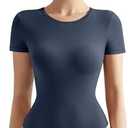 SUUKSESS Women Crew Neck Short Sleeve Thong Bodysuit Shirts Basic Top, M