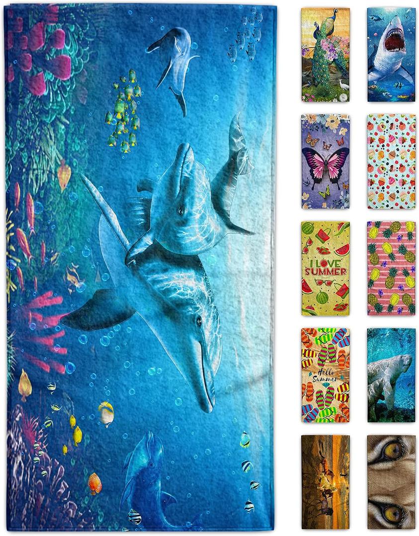 Dolphin Beach Towel 30" x 60" Microfiber Sand Free Quick Dry Travel for Adults Teen Children (Dolphin)