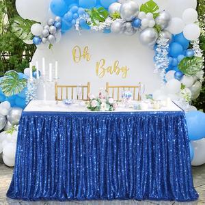 Royal Blue Sequin Table Skirts for rectangle tables 6ft Sparkle Party Tablecloth Baby Shower Birthday Decorations