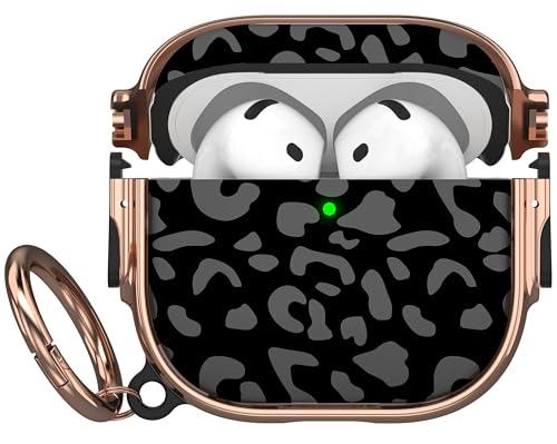 Maxjoy for AirPods 4 Case with Lock, Cute AirPods 4 Case Lock Protective Hard AirPod 4 Generation Cover for Women Men with Keychain Clip for AirPod 4th Generation Cover 2024, Grey Leopard