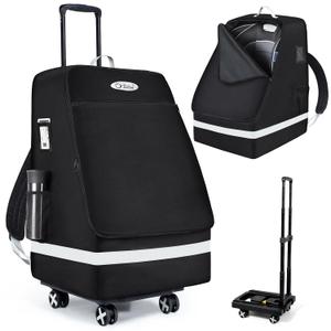 Orzbow Car Seat Carrier for Airport, Folding Car Seat Travel Bag & Cart with 4 Wheels and High Load-Bearing, Padded Gate Check Bag Fits Most Infant Car Seats & Carriers, Easy to Use, Black