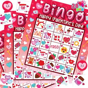 JOYIN 28 Players Valentine's Day Bingo Card for Kids and Adults, for Family/School Classroom Large Group, Party, Treats, Game