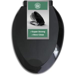Renovators Supply Manufacturing Plastic Soft Close Toilet Seat Elongated Quiet-Close Lid, Contoured Seat, Easy to Install and Clean, Grip-Tight Bumpers with Adjustable Mounting Hardware, Black