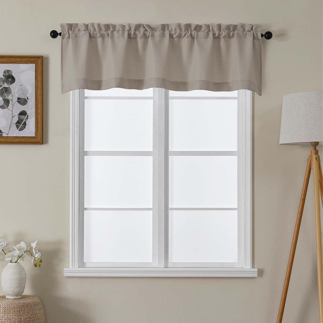 Lecloud Stone Valance for Windows 1 Piece, Kitchen Window Valance 14 Inch, Light Filtering Faux Linen Slub Textured Bathroom Basement Bedroom Rod Pocket Small Curtain Valance, 60" W x 14" L