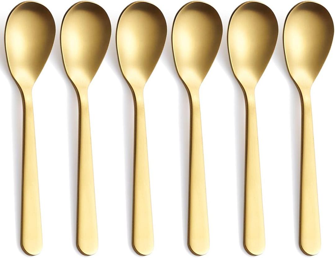 Matte Gold Demitasse Espresso Spoons, Stainless Steel Satin Finish Coffee Spoons, Mini Teaspoons, Sugar Spoons, 4.7-inch, Set of 6, 6-PIECE