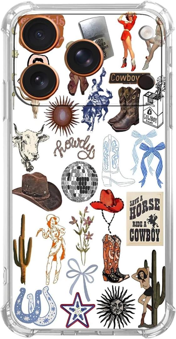 Country Western Case for iPhone 17 Pro Max,Vintage Cowboy Elements,Trendy Cool Soft TPU Bumper Cover for iPhone 17 Pro Max