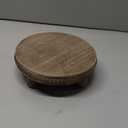 Farmhouse Beaded Wood Pedestal Tray Decor, 7.6 Round Vintage Display Stand, Decorative Accent Display Riser for Farmhouse Kitchen, Bathroom (Natural)