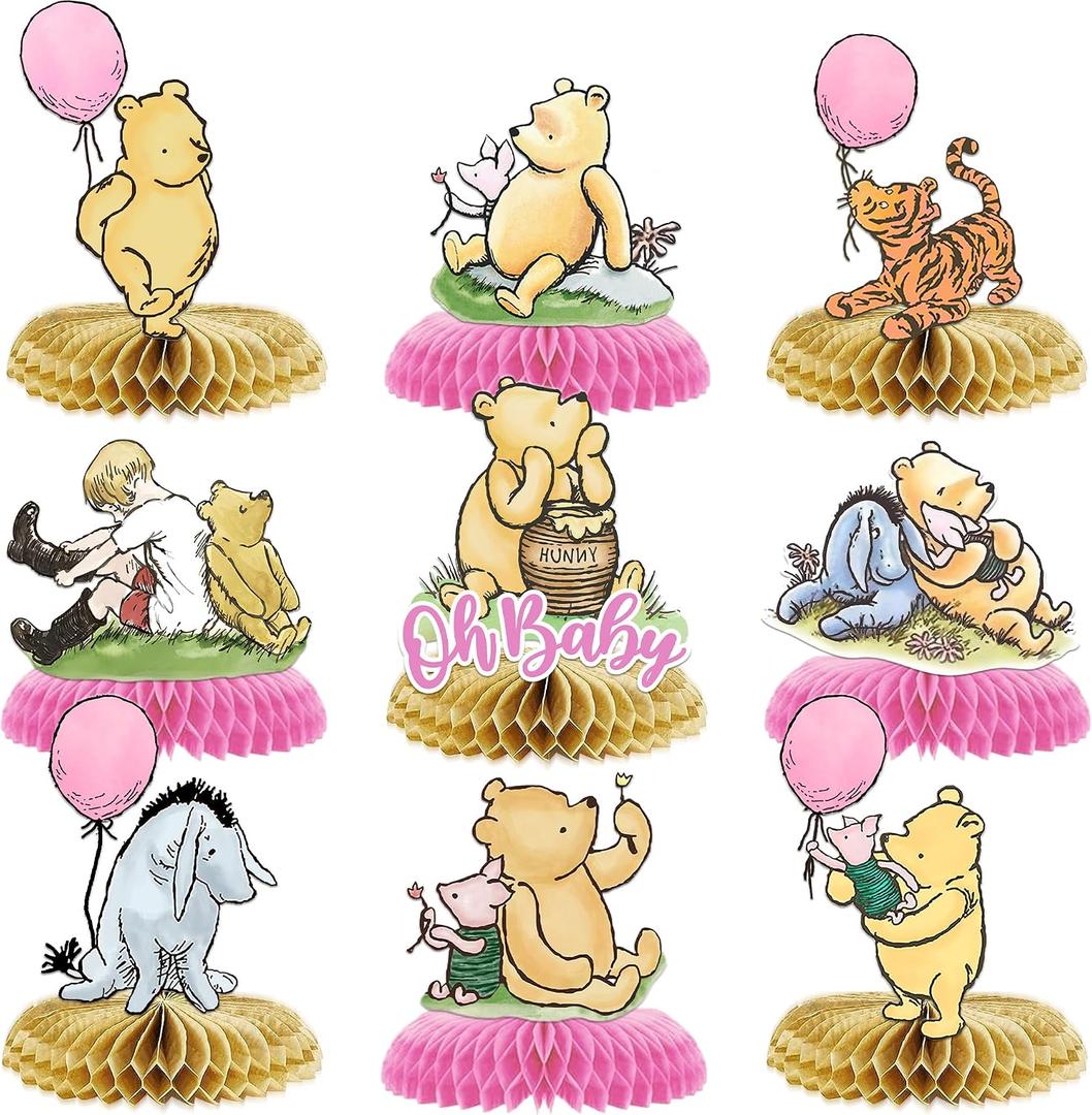 Winnie Centerpieces for Baby Shower Decorations Girls Table Centerpieces for Birthday Decorations 9Pcs