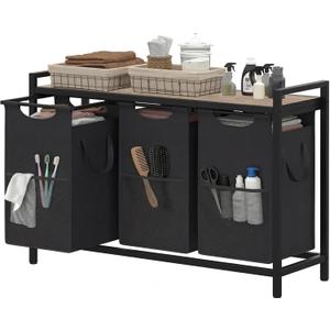 Heybly Laundry Hampers, 3 × 15 Gal (171 L) Laundry Basket with Large Desktop Sorter for Laundry Room organization, Bathroom and Dorm Laundry Bags on Storage Shelf Greige HLH003SG