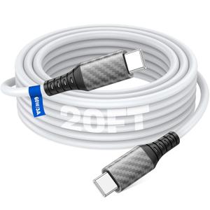 ASKUBSKU 20FT USB C to USB-C Cable 60W, Extra Long, White | Type C Fast Charging Cord, USBC Charger Cable for Samsung Galaxy/iPad/MacBook/LG/Switch/Pixel and Other Type C Devices