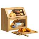 BMOSU Bread Box with Cutting Board Kitchen Bread Storage Organizer Farmhouse Countertop Double Bamboo Wood Bread Box(Natural)