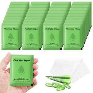 twoworld Flushable Wipes Travel Size Individually Wrapped for Women and Men,Unscented Wet Wipes Travel Size for Adult,Women,Men,Girl and Homeless (Green,Pack of 50)