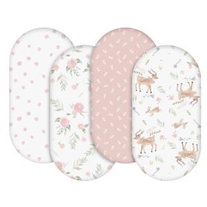 Gllquen Baby Bassinet Sheets 4 Pack, Breathable Cozy Fitted Mattress Sheet, Elastic Travel Crib Fashionable Floral Pattern, Standard Cradle Safe Sheets for Baby Boys Girls 32"x16"(Deer & Rose)