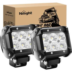 Nilight Led Pods 2Pcs 18W 1260LM Flood Off Road Lights Super Bright Driving Work Fog Lamps for Trucks Pickup Golf Cart SUV ATV UTV 4x4 Van Camper Boat