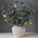 VIERENA 6 Pcs Faux Silk Pompon Mum Artificial Flowers for Vase -27", Bulk Fake Chrysanth Branches with Stems for DIY Bouquet Centerpieces Wedding Fillers Arrangements Shower Decorations (Dark Blue)