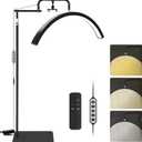 Lash Lamp - Esthetician Light for Eyelash Tech,Tattoo Artists, Nail Tech, Led Half Moon Light for Lashes Extensions, Warm/Cool Floor Piano Lamp with Phone Holder, Adjustable Brightness & Height (Black)