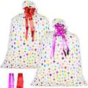 2 Pcs Large Gift Bags Oversized Plastic Storage Bags 48"x 36" with 2 Pcs Pull Flowers for Huge Big Gifts Presents Wrapping Kids Bicycle Bike Goodie Bags, Birthday, Party, New Parents Baby Shower